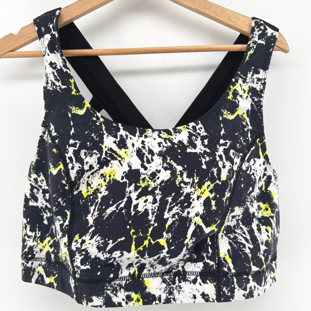 Torrid Active Sports Bra Womens 2 Black White Neon Yellow Marble Strappy Back